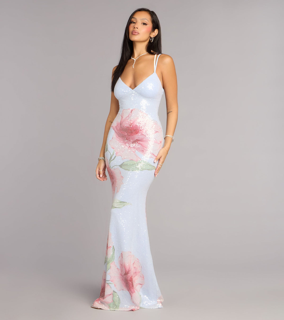 Own Prom 2026 in the Chance Floral Sequin Mermaid Formal Dress,  a blue prom dress designed with a flattering silhouette and elevated details that feel modern and true to your style.