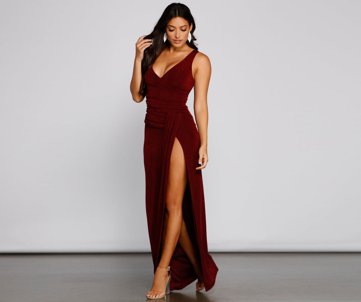 Serena Formal High Slit Lurex Dress creates the perfect summer wedding guest dress or cocktail party dresss with stylish details in the latest trends for 2023!