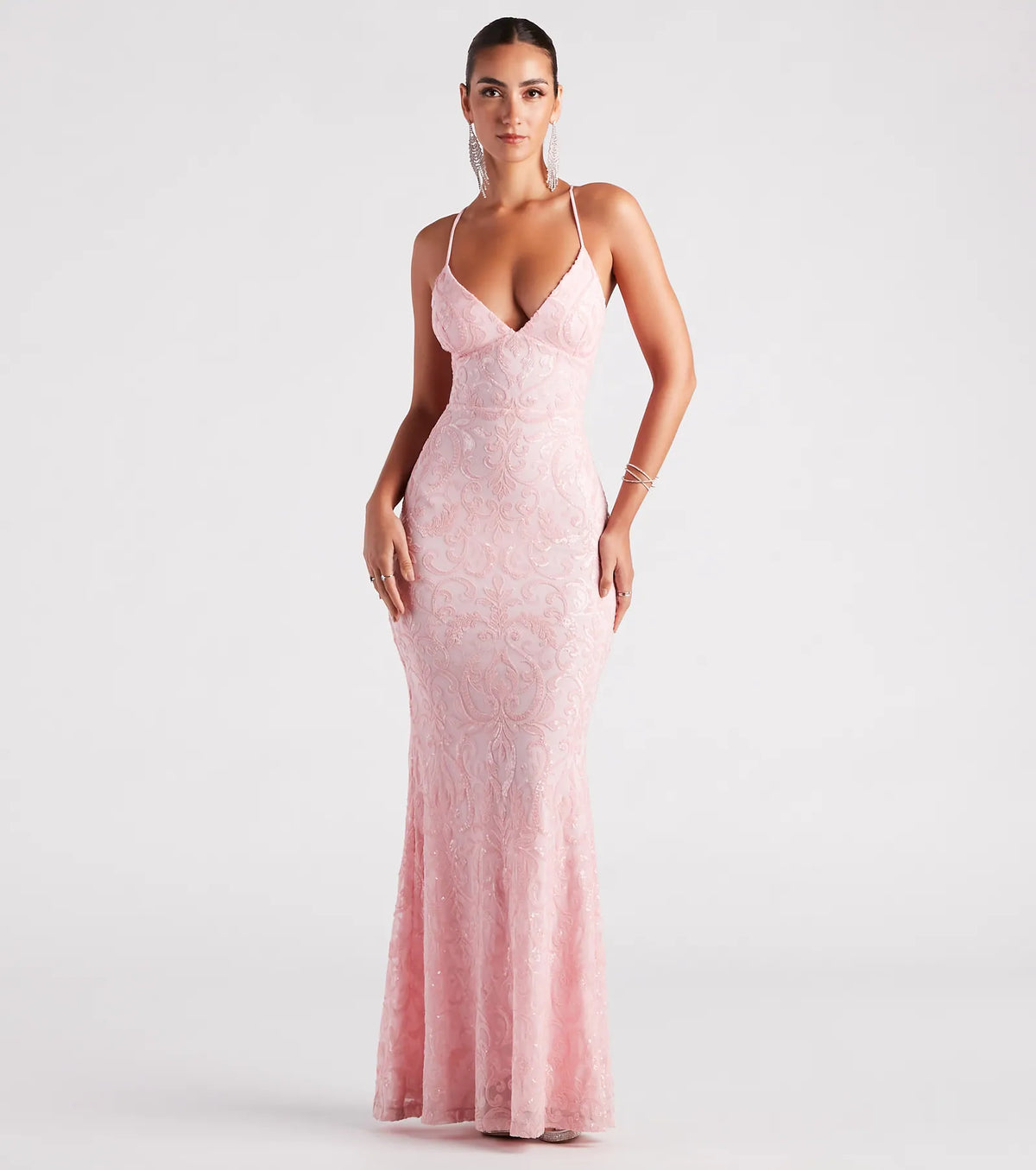 Own Prom 2026 in the Bethanie Formal Sequin V-Neck Mermaid Dress,  a pink prom dress designed with a flattering silhouette and elevated details that feel modern and true to your style.