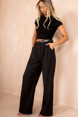 Nadine Black Belted Wide Leg Trousers