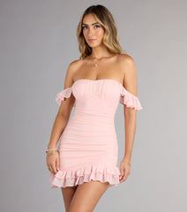 The Ruffle Ready Off-The-Shoulder Mini Dress is your new go-to Windsor dress—effortless, versatile, and made to update your spring or summer style in seconds.
