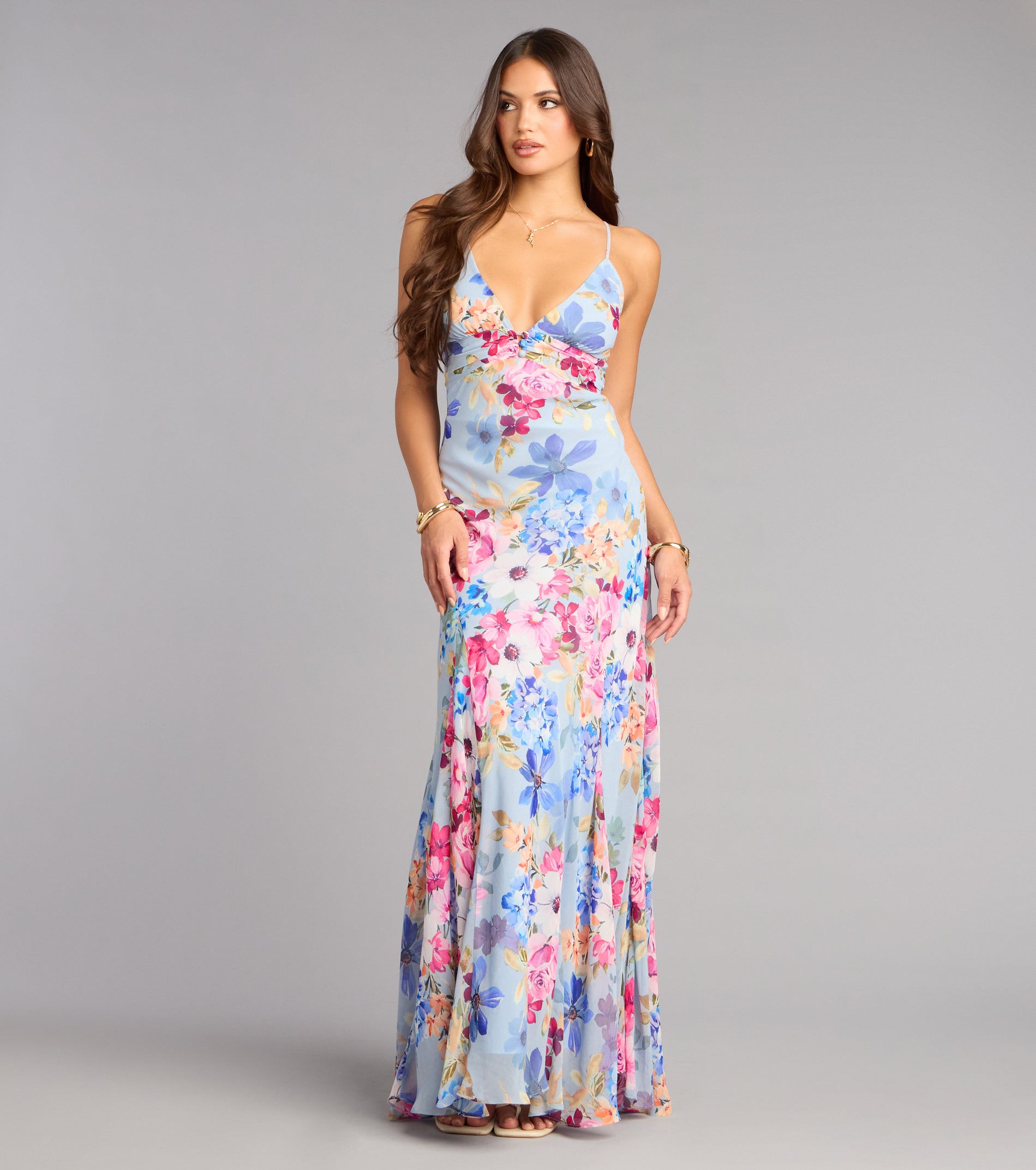 Flirty RSVP Floral Chiffon Maxi Dress