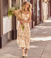 Soak up the season in the Delightful Directions V-Neck Floral Ruffled Midi Dress, a ivory sundress styled for easy days, outdoor plans, and everything in between.