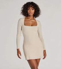 The Casual Luxe Long Sleeve Ribbed Knit Mini Dress offers a transitional weather style, with a cozy sweater knit perfect for office wear, casual day outings, or layered outfits.