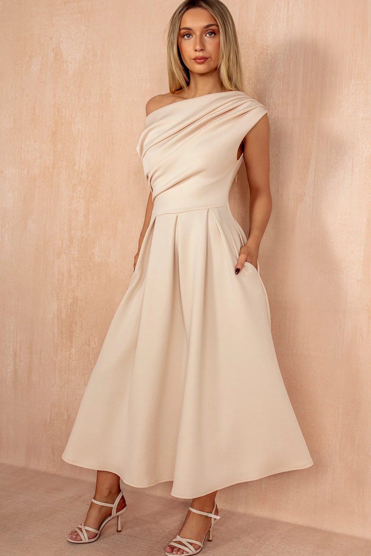 Betty Nude Asymmetric Midi Dress