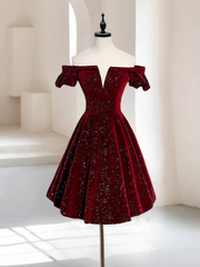 Unique Homecoming Dress 2024 Burgundy Glitter Velvet