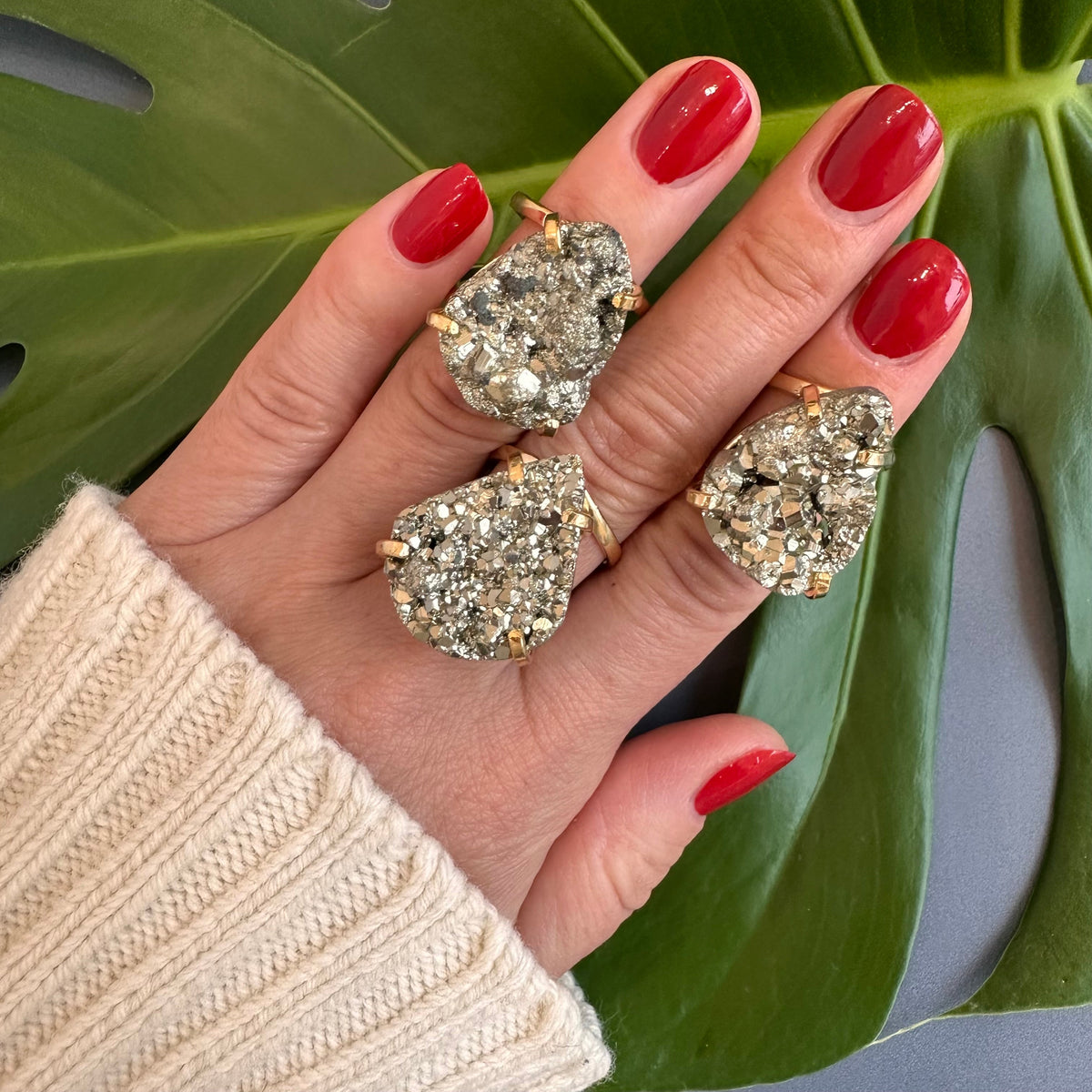 Peruvian pyrite pear drop ring