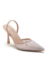 Haly Nude Diamante Slingback Heels