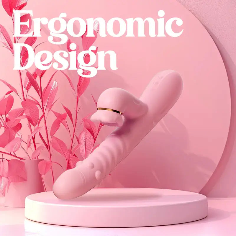 Pink Indulge - Thrusting Dual Vibrator with Suction - Frisky Business Adult Sex Toys Shop
