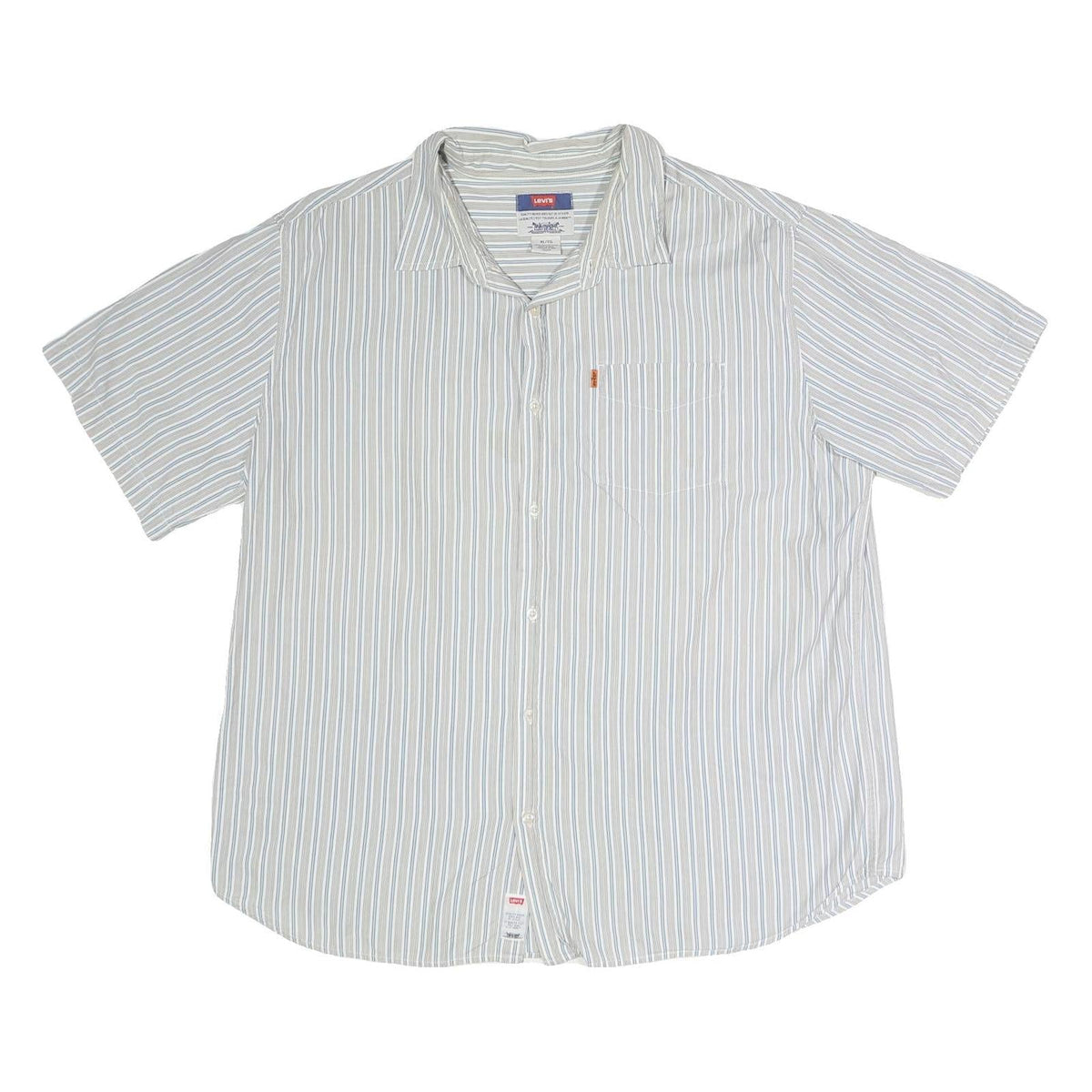 LEVI'S Mens White & Blue Stripe Short Sleeve Shirt XL Casual Cotton Blend