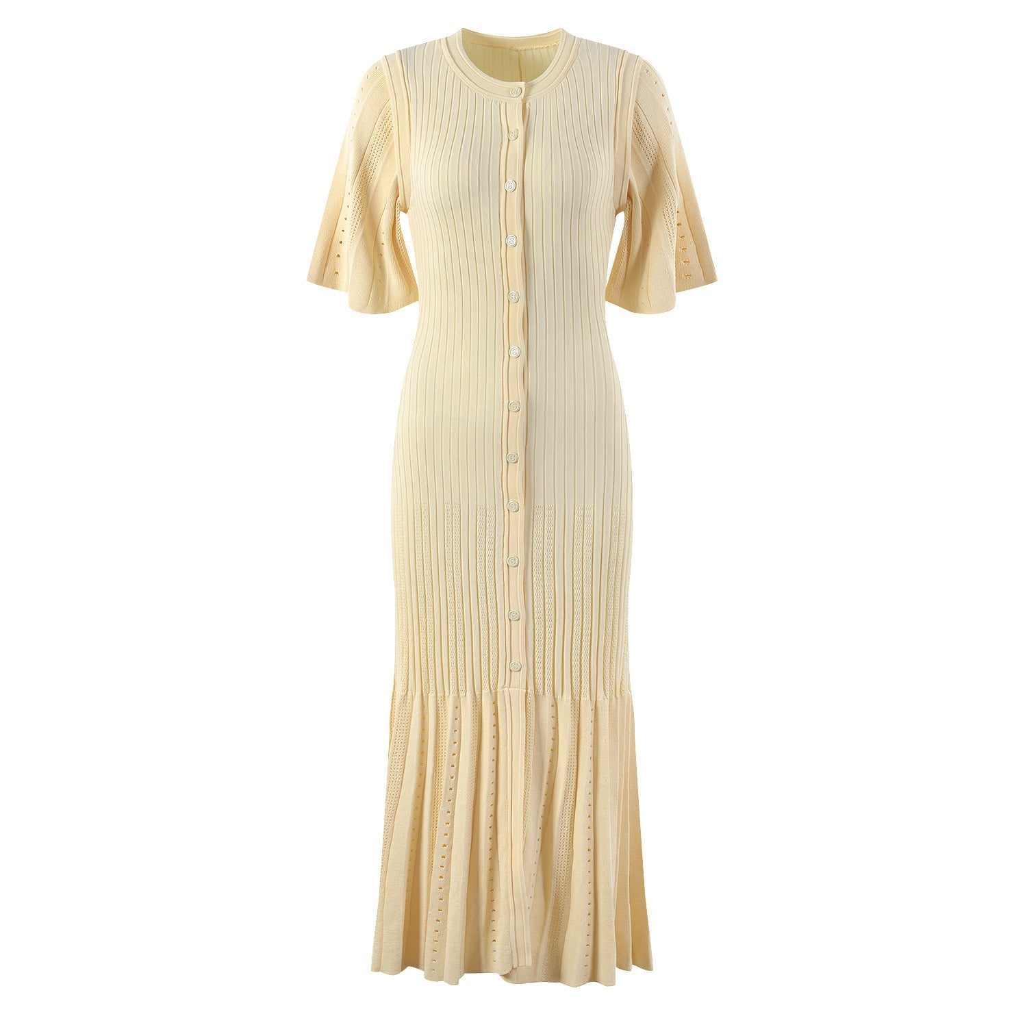 Palma Fine-knit midi dress with openwork design yellow