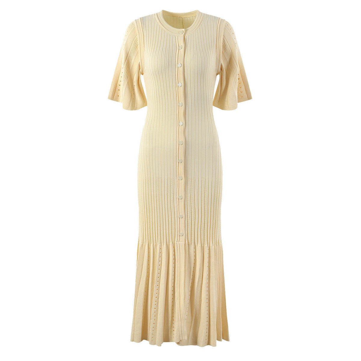 Palma Fine-knit midi dress with openwork design yellow