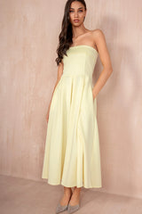 Danni Lemon Bandeau Pleated Midi Dress