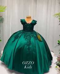 Kids Green Girls' Satin Party Dress Green Solid Color  Wedding Mesh Princess Ballroom Dress, Tulle Dress Flower Girl's Dress Summer Spring Fall