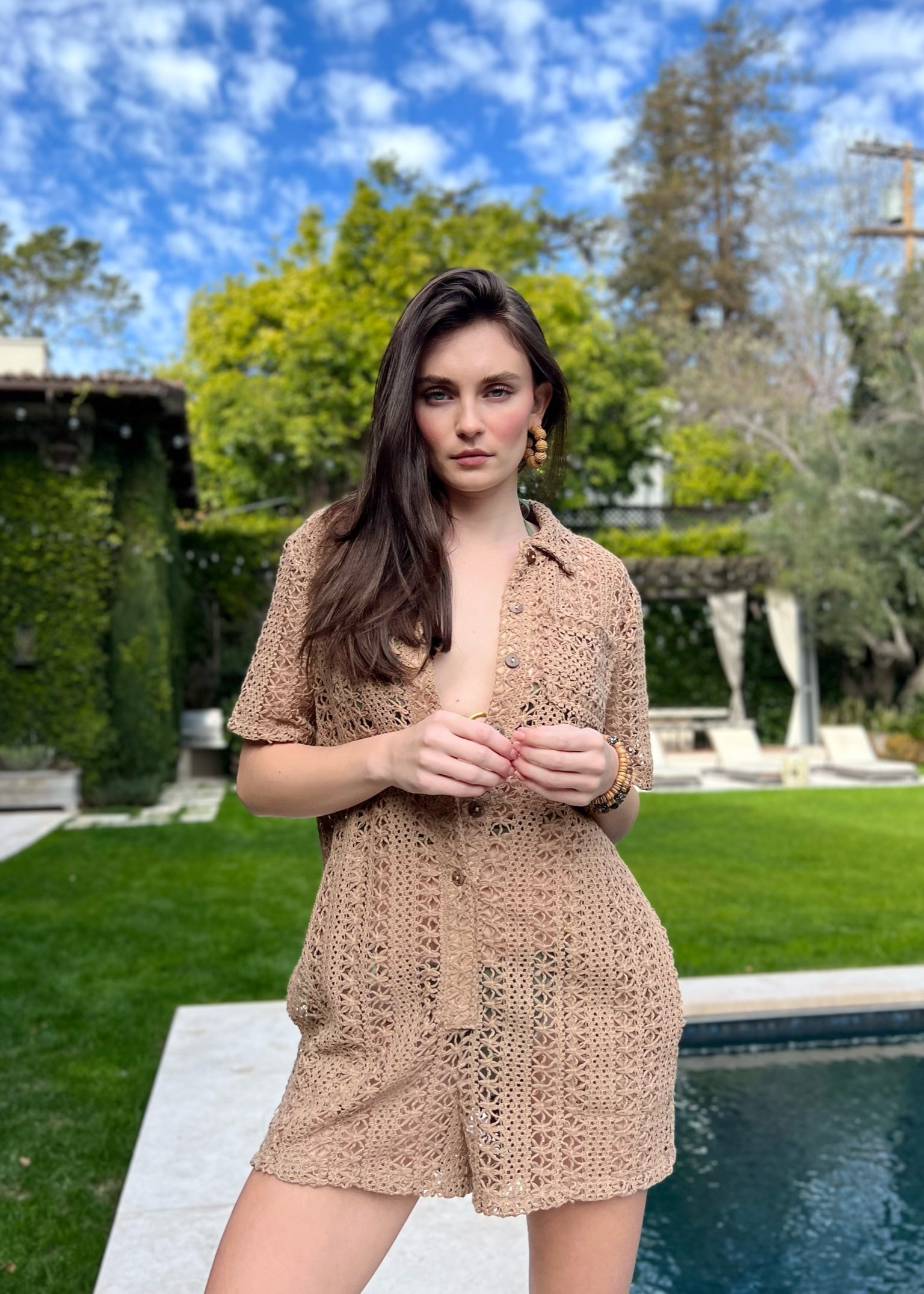 Callie Crochet Romper - Tan/Natural