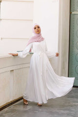 Modest Satin Dress - White