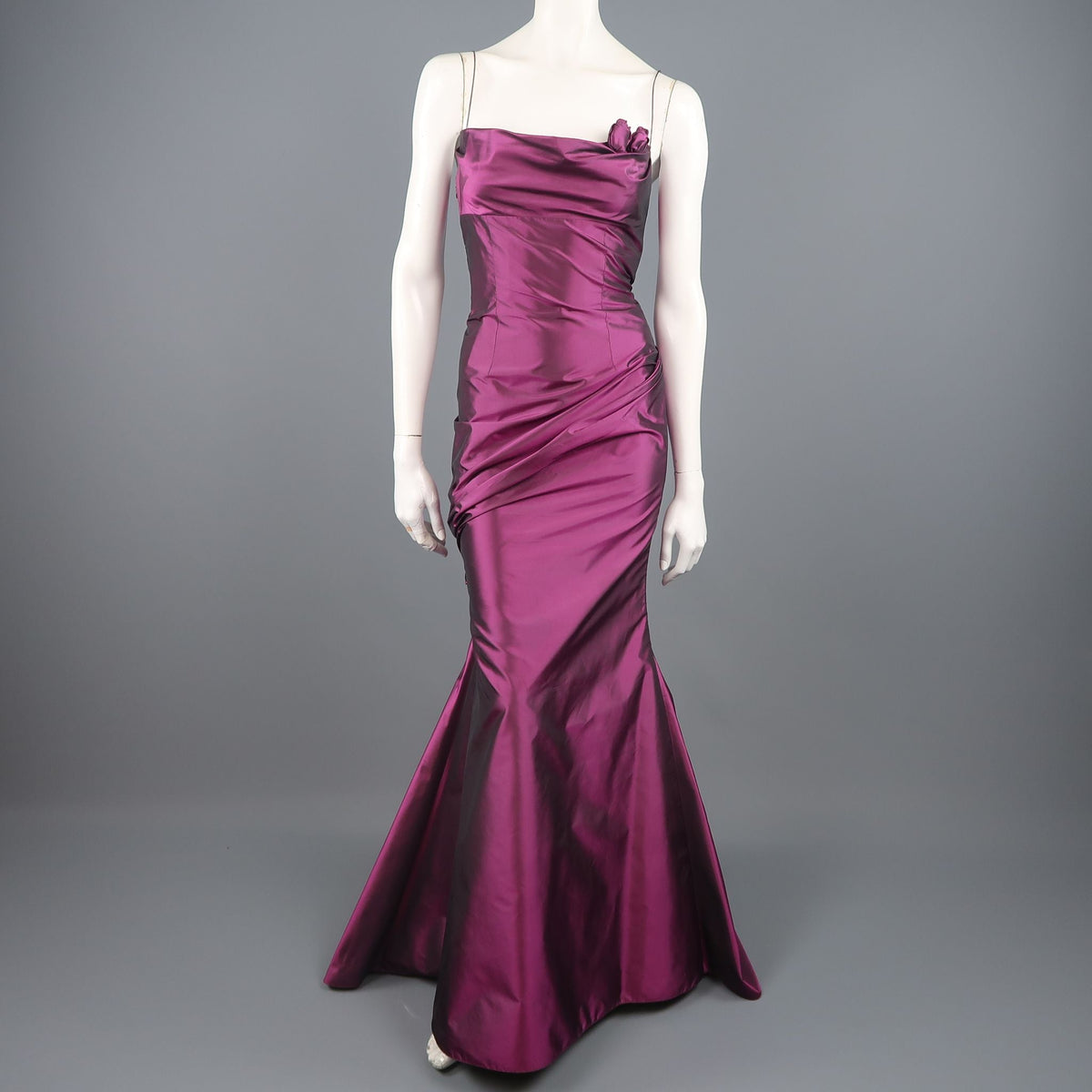 RICHARD TYLER Size 10 Purple Silk Taffeta Gathered Rosette Gown