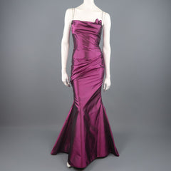 RICHARD TYLER Size 10 Purple Silk Taffeta Gathered Rosette Gown