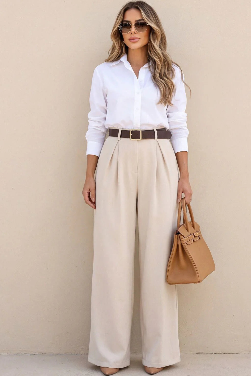 Deirdre Stone Belted Wide Leg Trousers