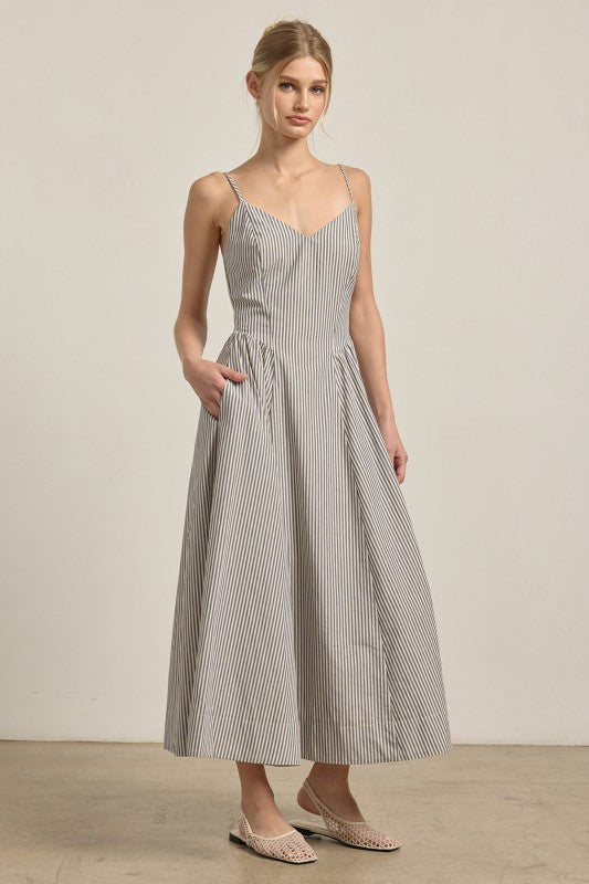 VIENNA STRIPED A-LINE MIDI DRESS