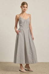 VIENNA STRIPED A-LINE MIDI DRESS