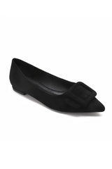 Fern Black Suedette Buckle Flat Shoe