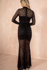 Neda Black Lace Fishtail Dress