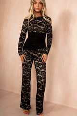 Lavina Black Lace Contrast Draped Waist Jumpsuit