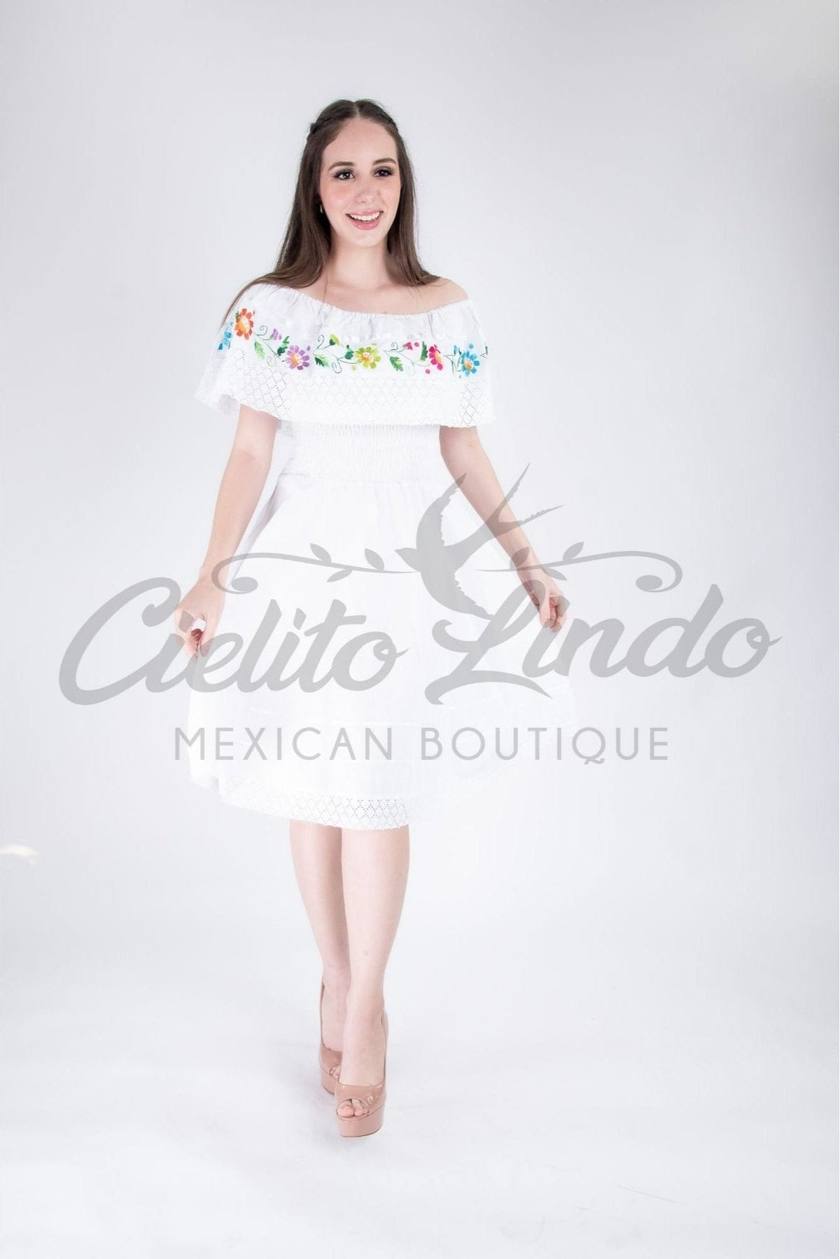 Mexican White Dress Off the Shoulder - Cielito Lindo