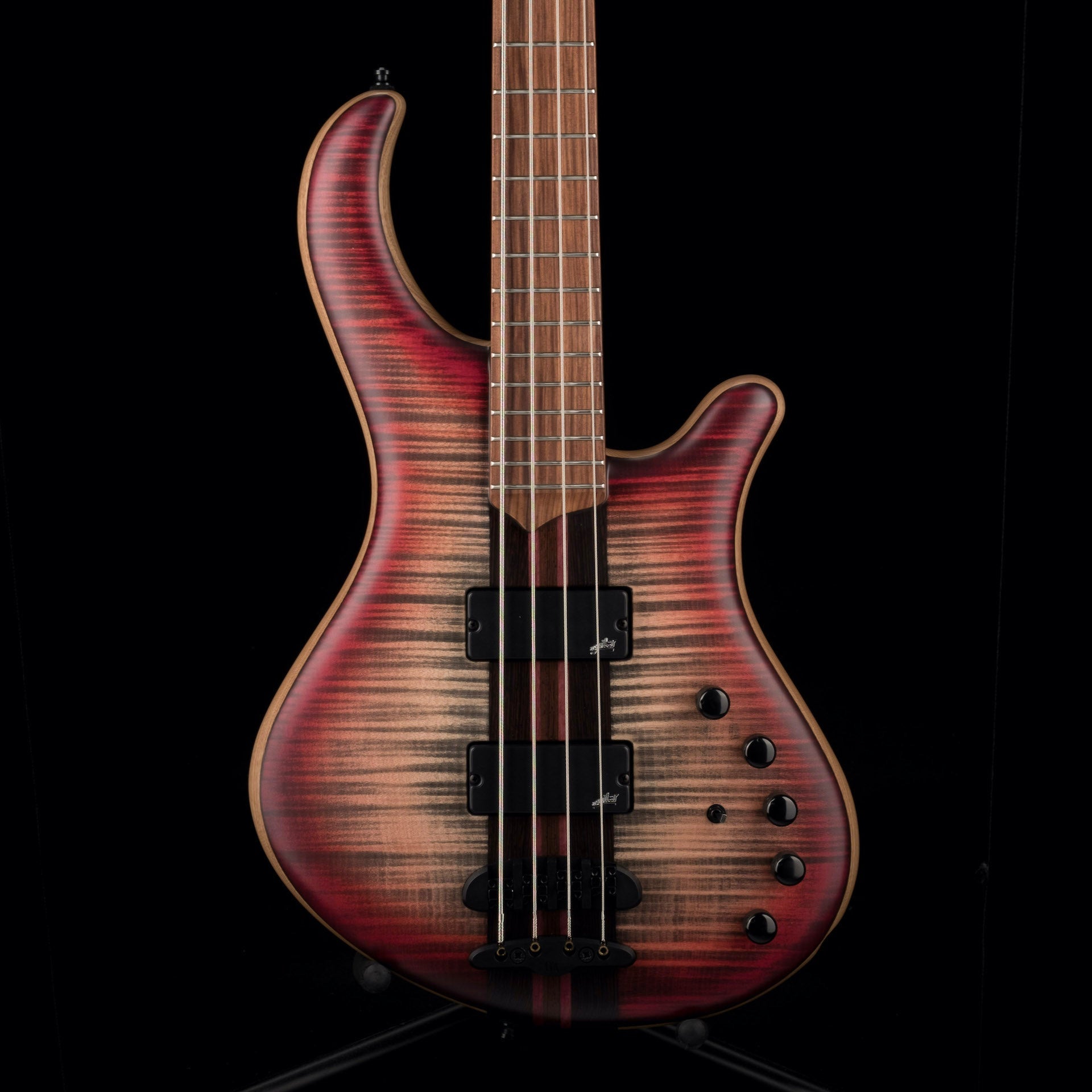 Mayones Patriot Classic 4 Flame Top Bass Satine Transparent Jeans Black 3-Tone Red Burst