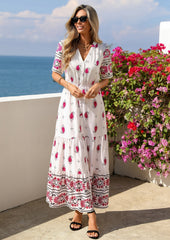 PRETTYGARDEN Womens Summer Boho Maxi Dress Trendy Short Sleeve V Neck Flowy Beach Floral Dresses with Pockets PRETTYGARDEN