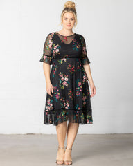 Wildflower Embroidered Dress in Onyx Blooms