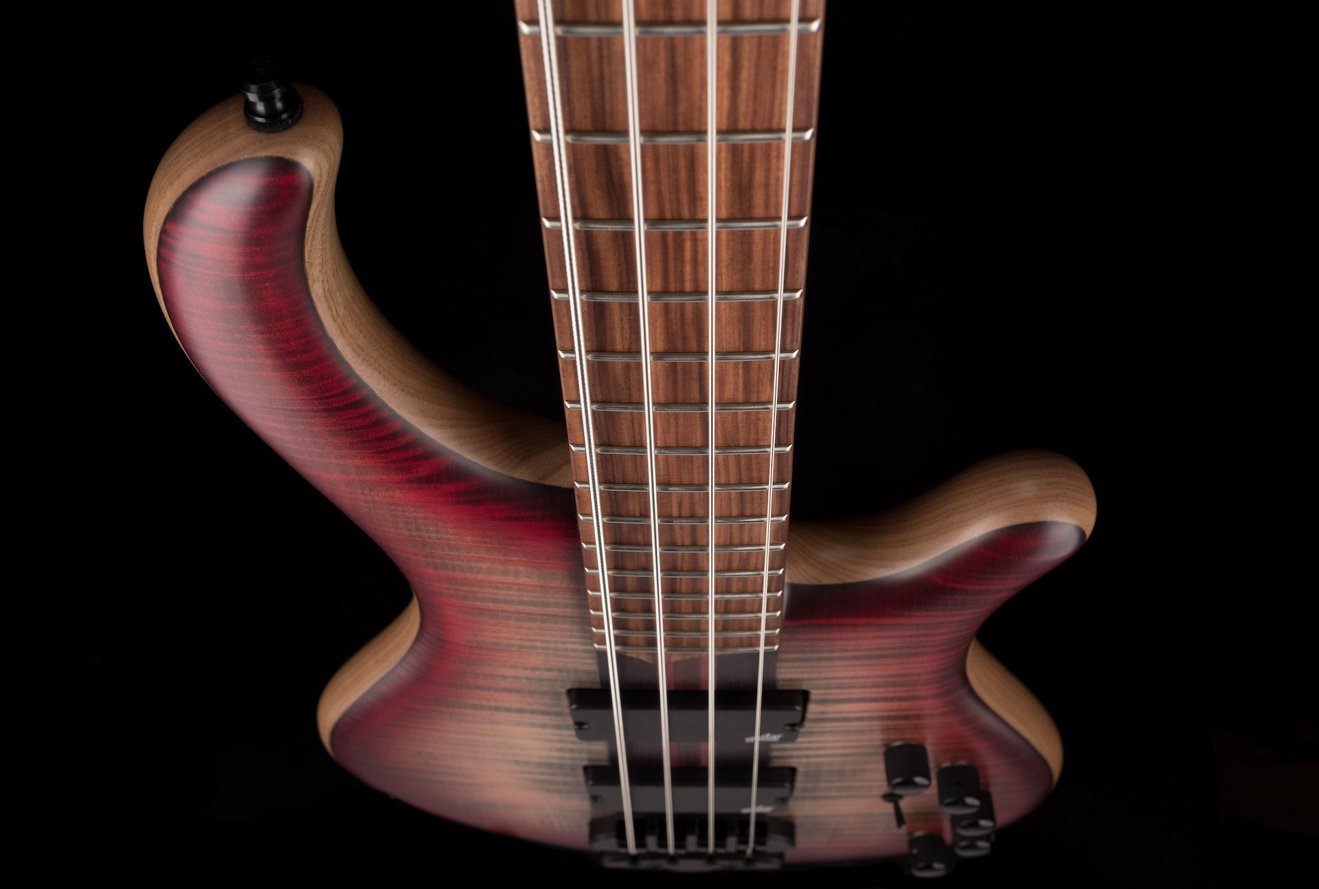 Mayones Patriot Classic 4 Flame Top Bass Satine Transparent Jeans Black 3-Tone Red Burst