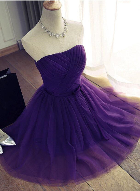Dark Purple Cute Tulle Knee Length Formal Dress , Simple Prom Dresses