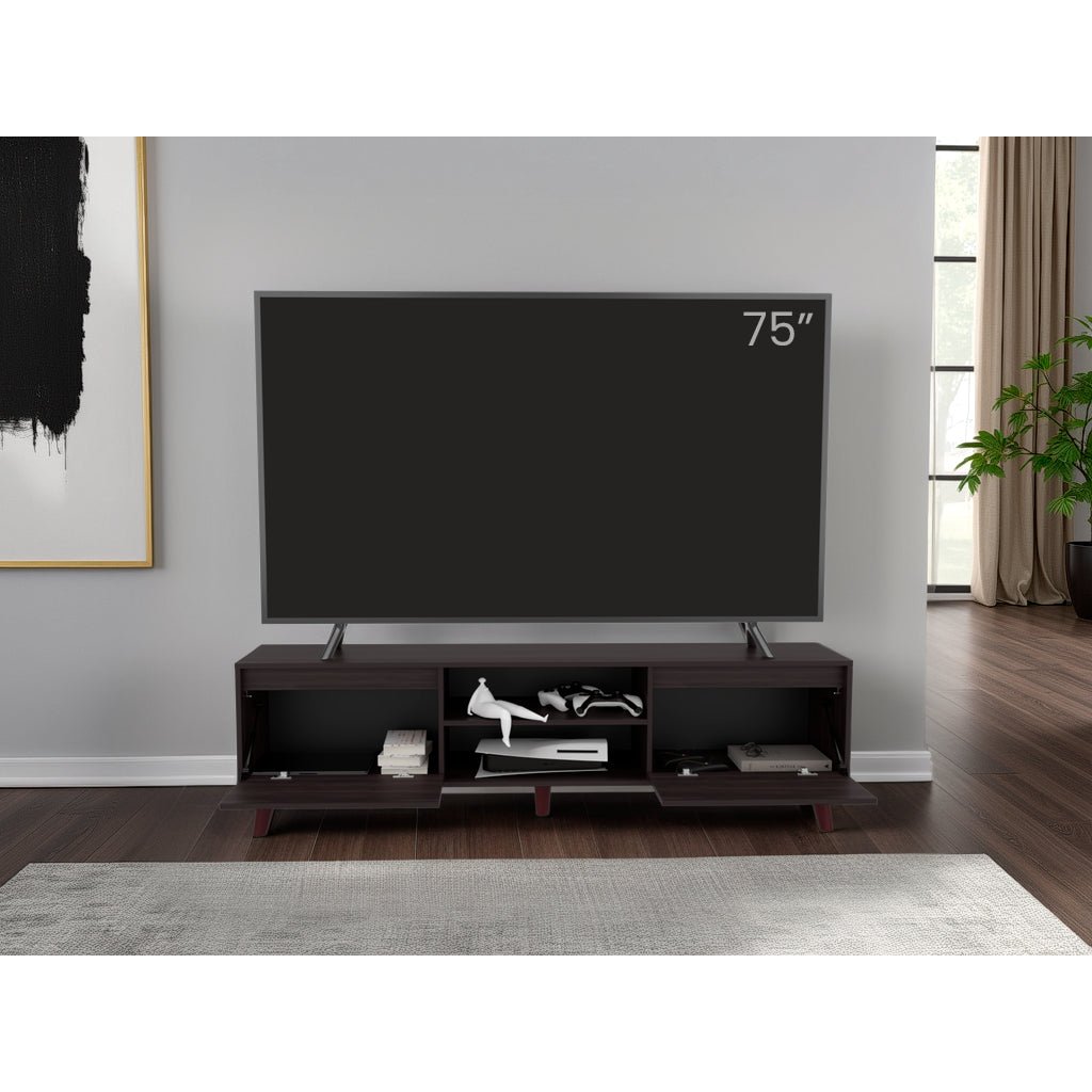 Rack de TV Polaris Nogal 180x52cm para TV Hasta 75 Pulgadas con Cuatro Compartimientos - MUEBLES DE TV | Bylmo