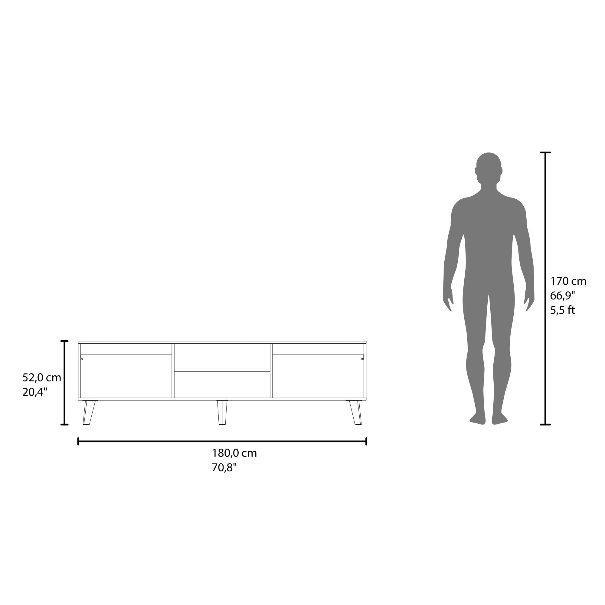 Rack de TV Polaris Nogal 180x52cm para TV Hasta 75 Pulgadas con Cuatro Compartimientos - MUEBLES DE TV | Bylmo