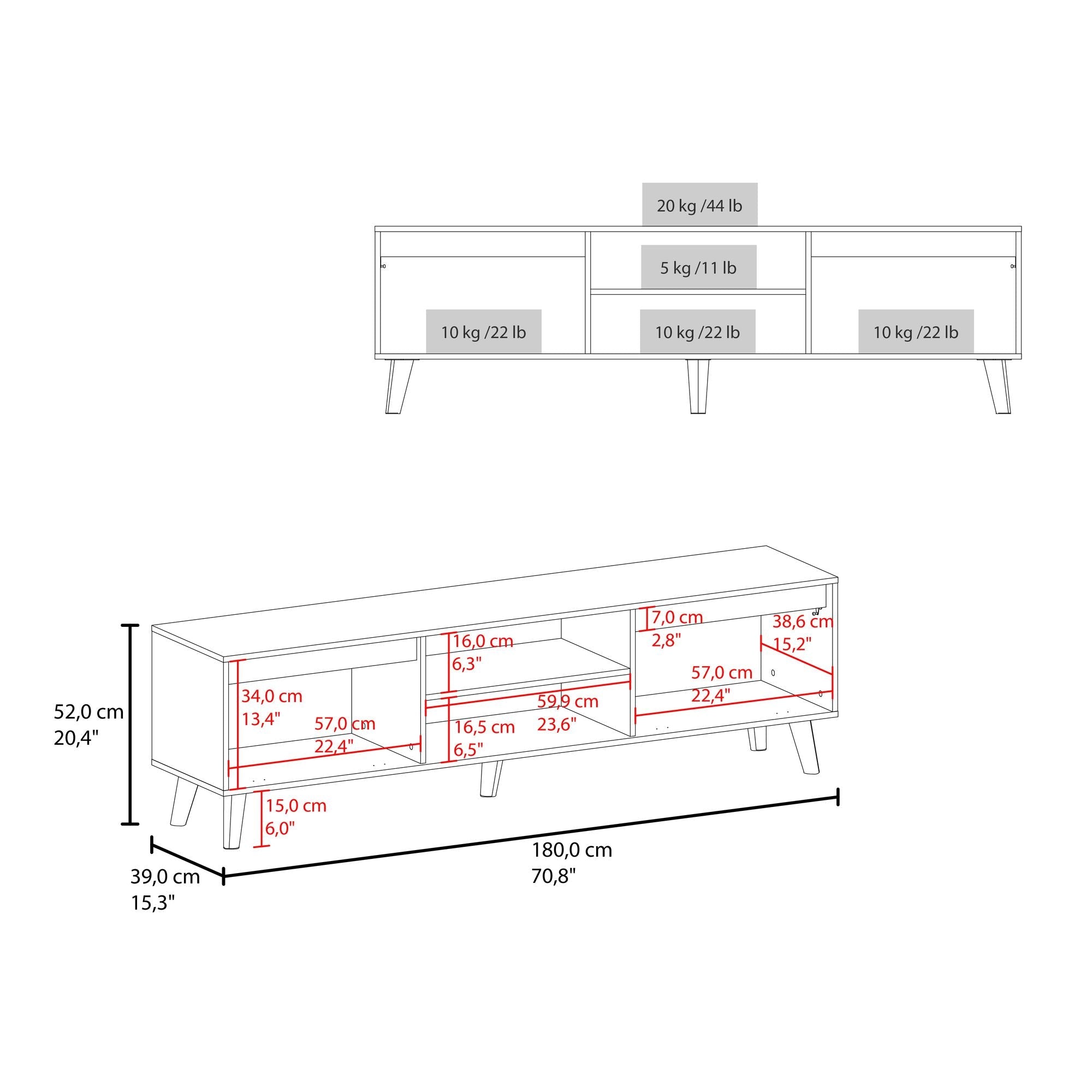 Rack de TV Polaris Nogal 180x52cm para TV Hasta 75 Pulgadas con Cuatro Compartimientos - MUEBLES DE TV | Bylmo