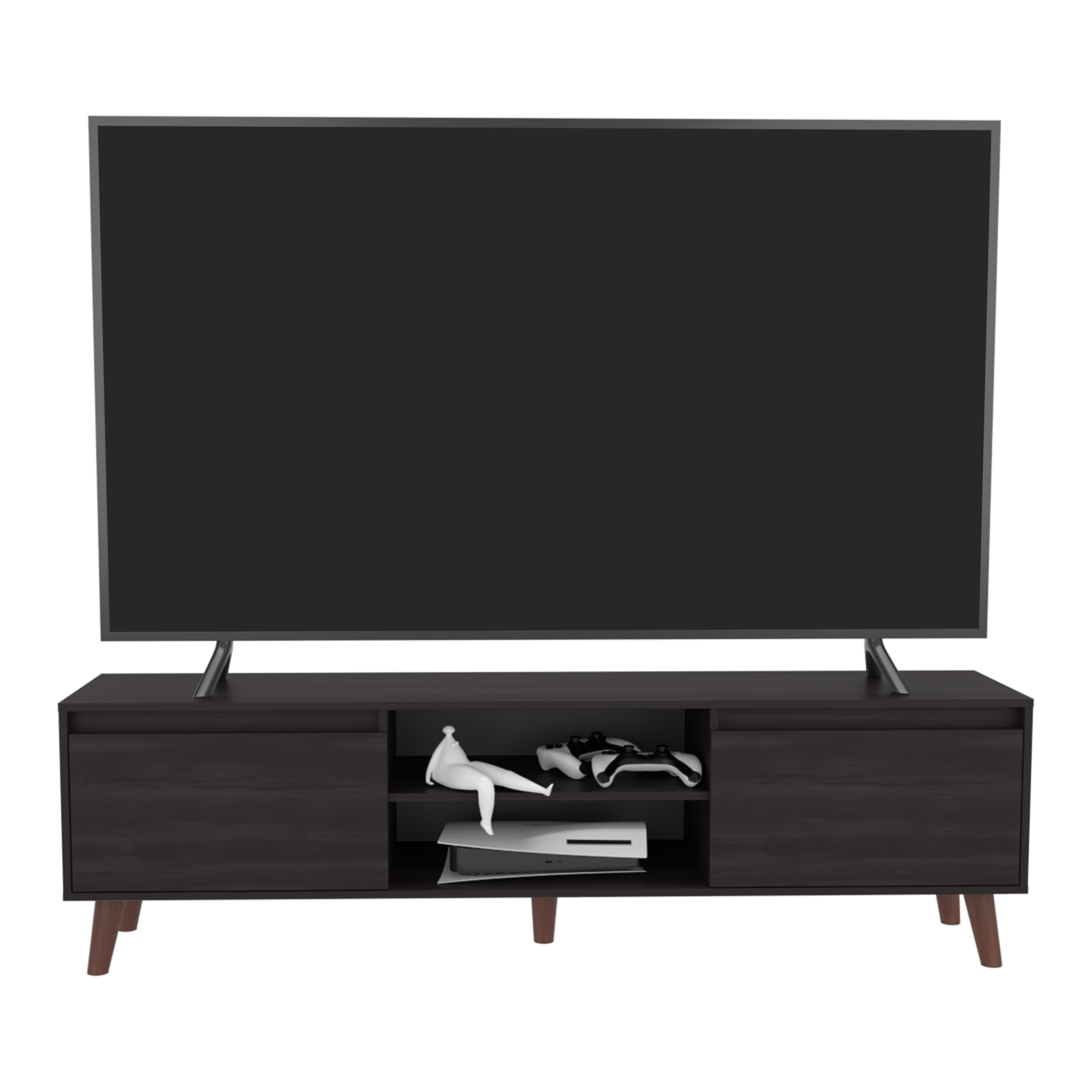Rack de TV Polaris Nogal 180x52cm para TV Hasta 75 Pulgadas con Cuatro Compartimientos - MUEBLES DE TV | Bylmo