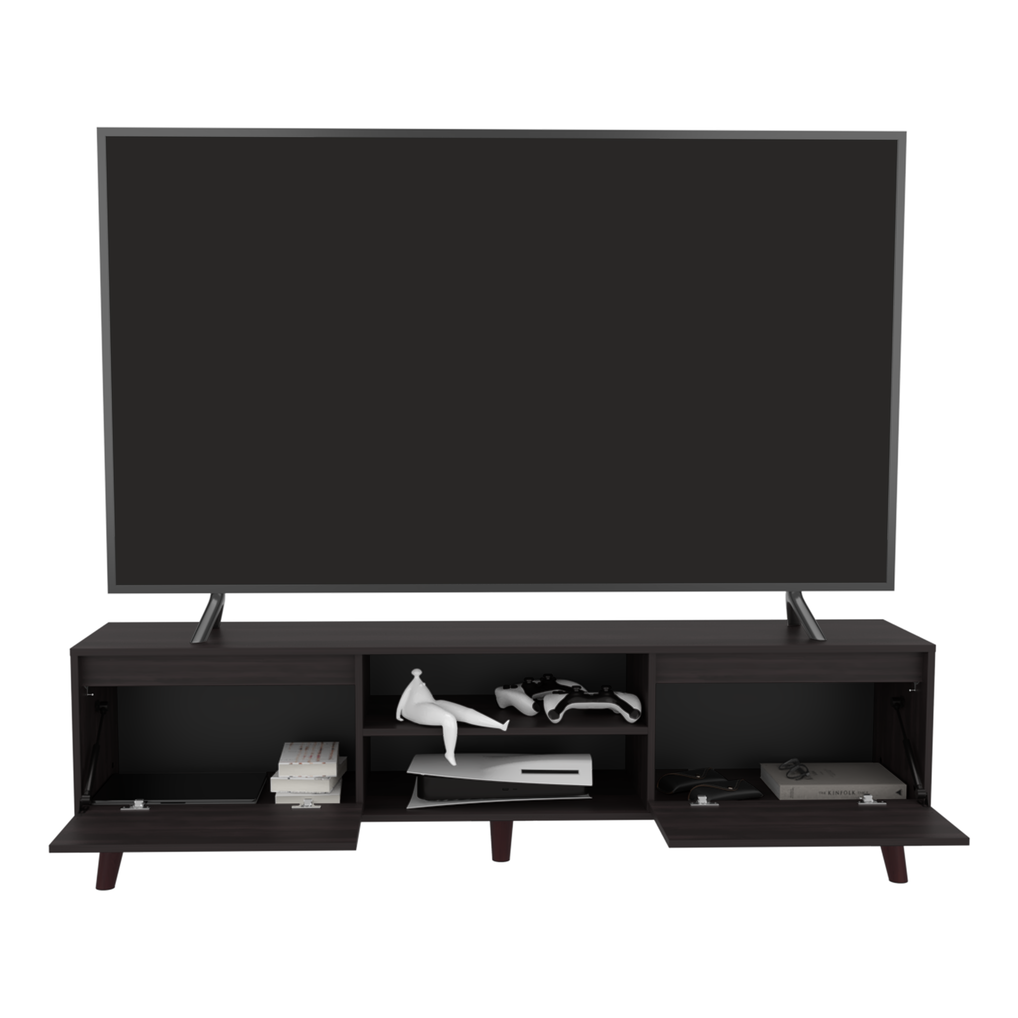 Rack de TV Polaris Nogal 180x52cm para TV Hasta 75 Pulgadas con Cuatro Compartimientos - MUEBLES DE TV | Bylmo