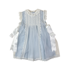 Luxe crystal  2-piece  Handsmocked Blue Baby Dress