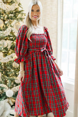 All I Want Red Tartan Plaid Midi Dress
