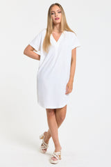 White V-Neck Shift Dress