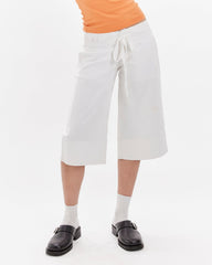 Wide Cuff Drawstring Jort - White