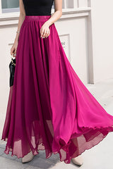 Fuchsia Chiffon Maxi Swing Skirt - Elastic Waist, Flowing Silhouette TT0034