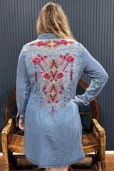 Floral Embroidered Denim Shirt Dress by Stetson-Dress-Roper/Stetson-Gallop 'n Glitz- Women's Western Wear Boutique, Located in Grants Pass, Oregon