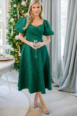 fit and flare midi dress, textured floral midi dress, green midi dresses, holiday party midi dresses