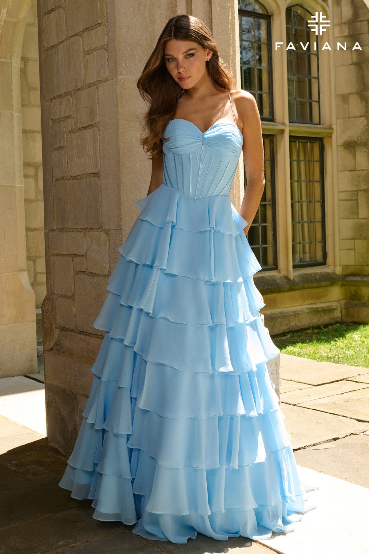 Prom Dresses Long Prom Corset Ruffle Ball Gown Sky