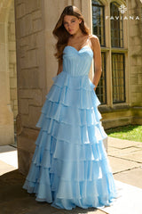 Prom Dresses Long Prom Corset Ruffle Ball Gown Sky