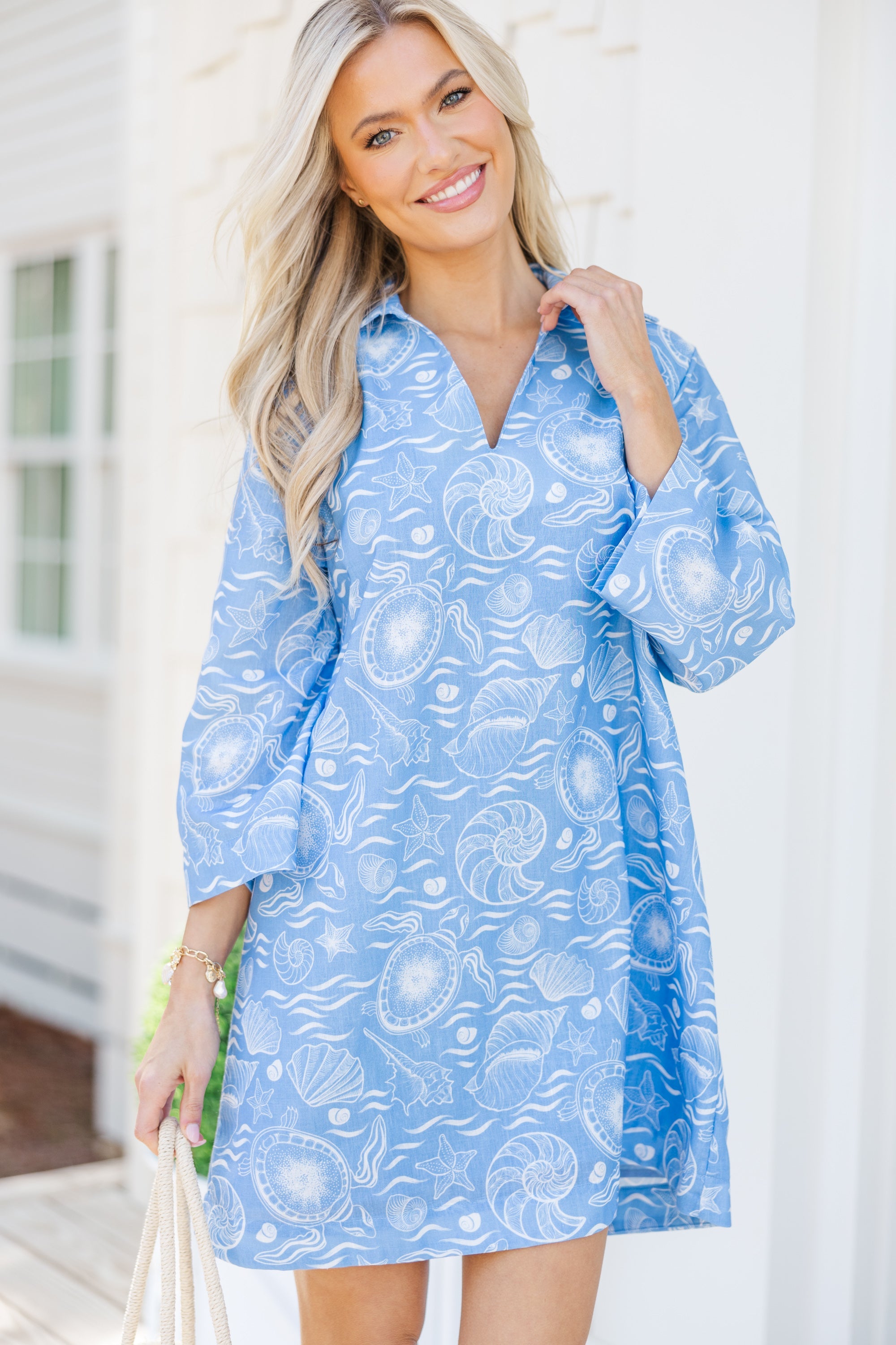 Build You Up Blue Nautical Toile Dress