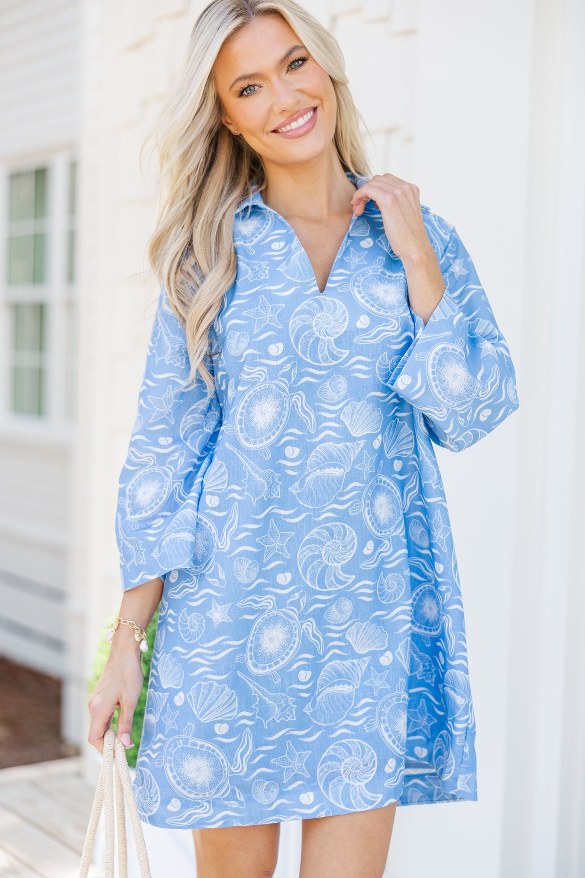 Build You Up Blue Nautical Toile Dress